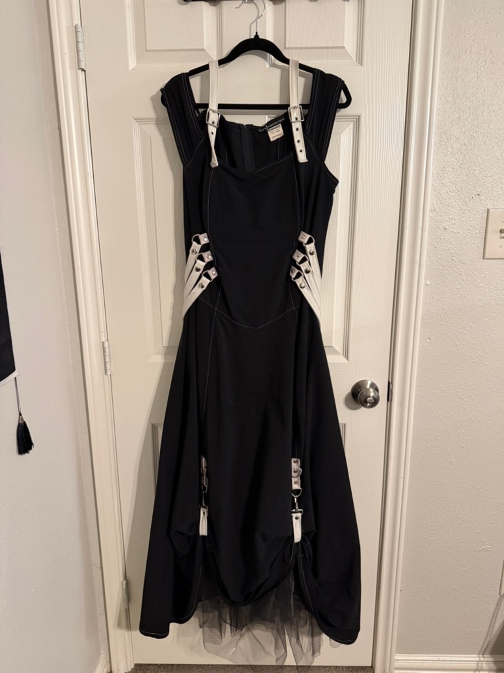 Lip Service Black Maxi Dress with White Buckle Straps